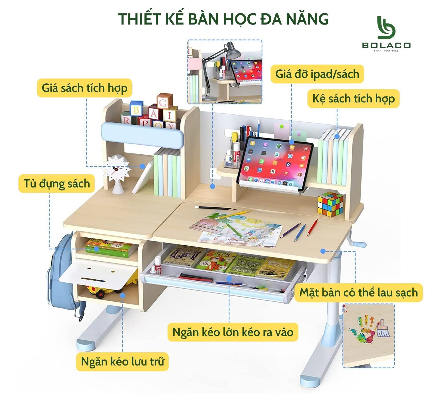 thiết kế góc học tập nhiều ngăn